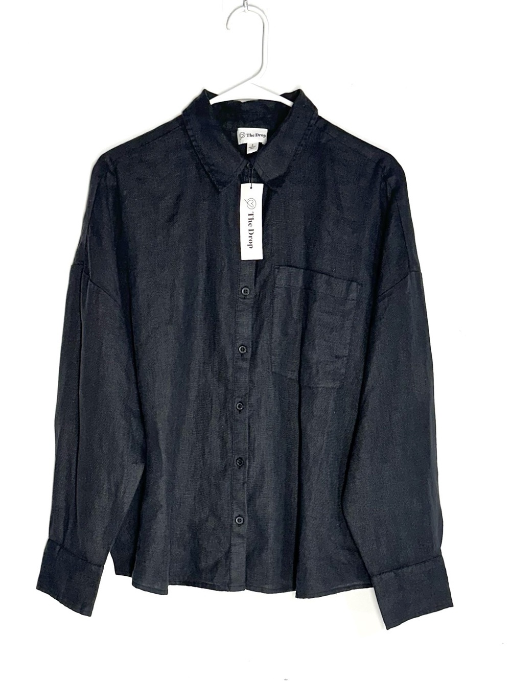 Amazon The Drop 100% Linen Button-Up Shirt Long Sleeves In Black Size S NWT